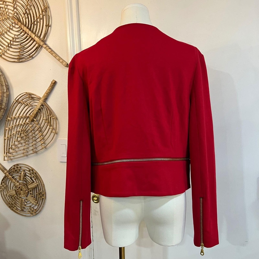 Philosophy Republic Red Cropped Blazer Gold Zip Front Jacket Structured L - Picture 4 of 9